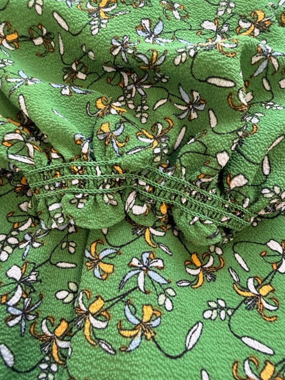 Max Studio Green Floral Ditsy Print Ruffle Yoke Balloon Sleeve Blouse - Picture 12 of 12